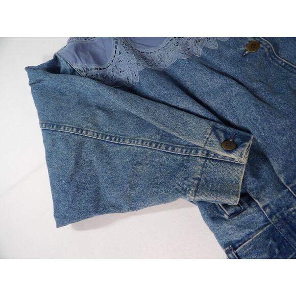 Vtg 90s Together Jean Jacket Sz Large Denim Eyelet Crochet Buttons READ - Picture 14 of 16